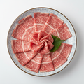 Raw Wagyu shabu slices on Japanese plate