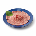Raw Wagyu yakiniku short cut slices on Japanese plate